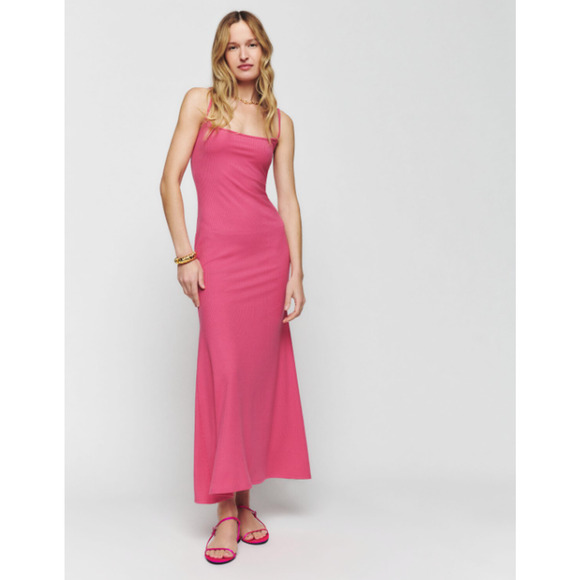 NEW Reformation Cosmo Rib Knit Maxi Dress Slim Fit Glam Snapdragon Size Small - Picture 1 of 5